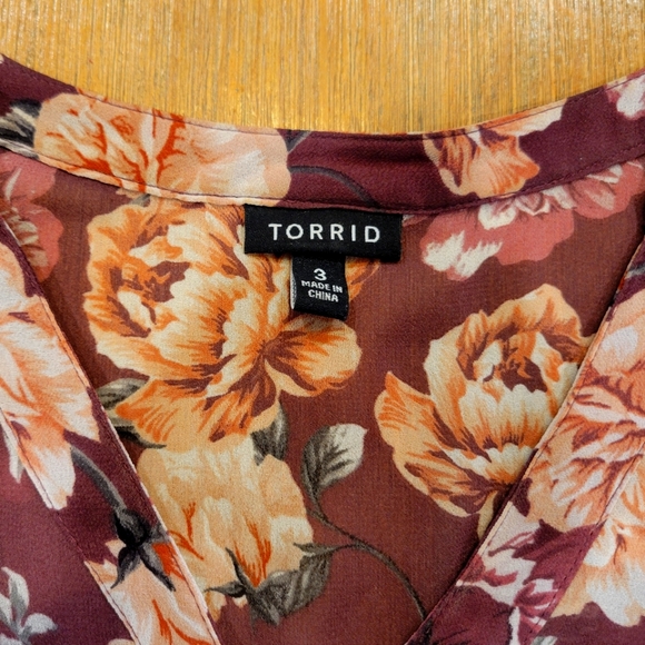 πΈβ¨ Torrid Sheer High-Low Tunic - Size 3X - Purple & Pink Floral, Bohemian Style - Picture 3 of 4